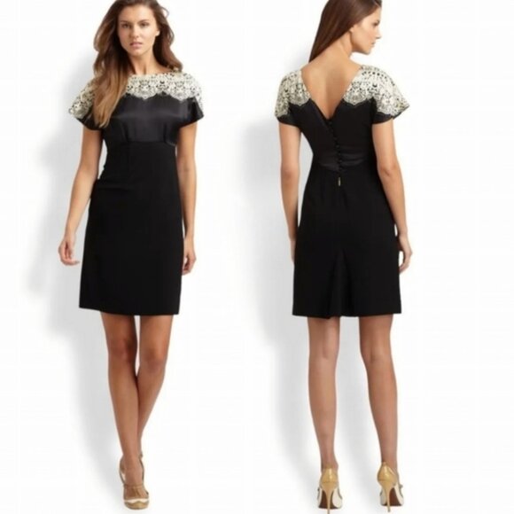 Tory Burch Black White Lace Daphne Beaded Buttoned Dress, SZ 14 - Picture 3 of 9